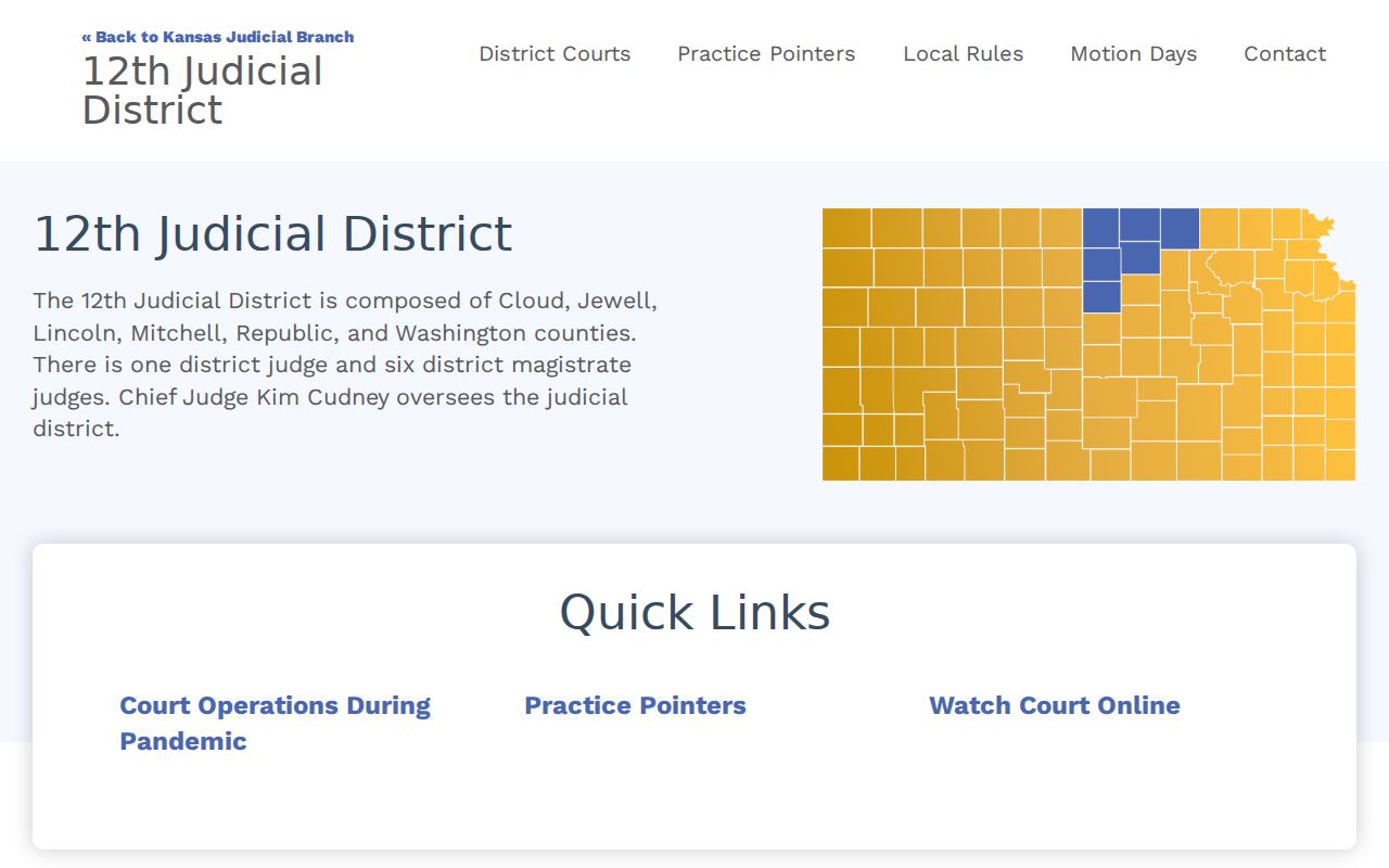 Cloud County docket search route on the 12th Judicial District website