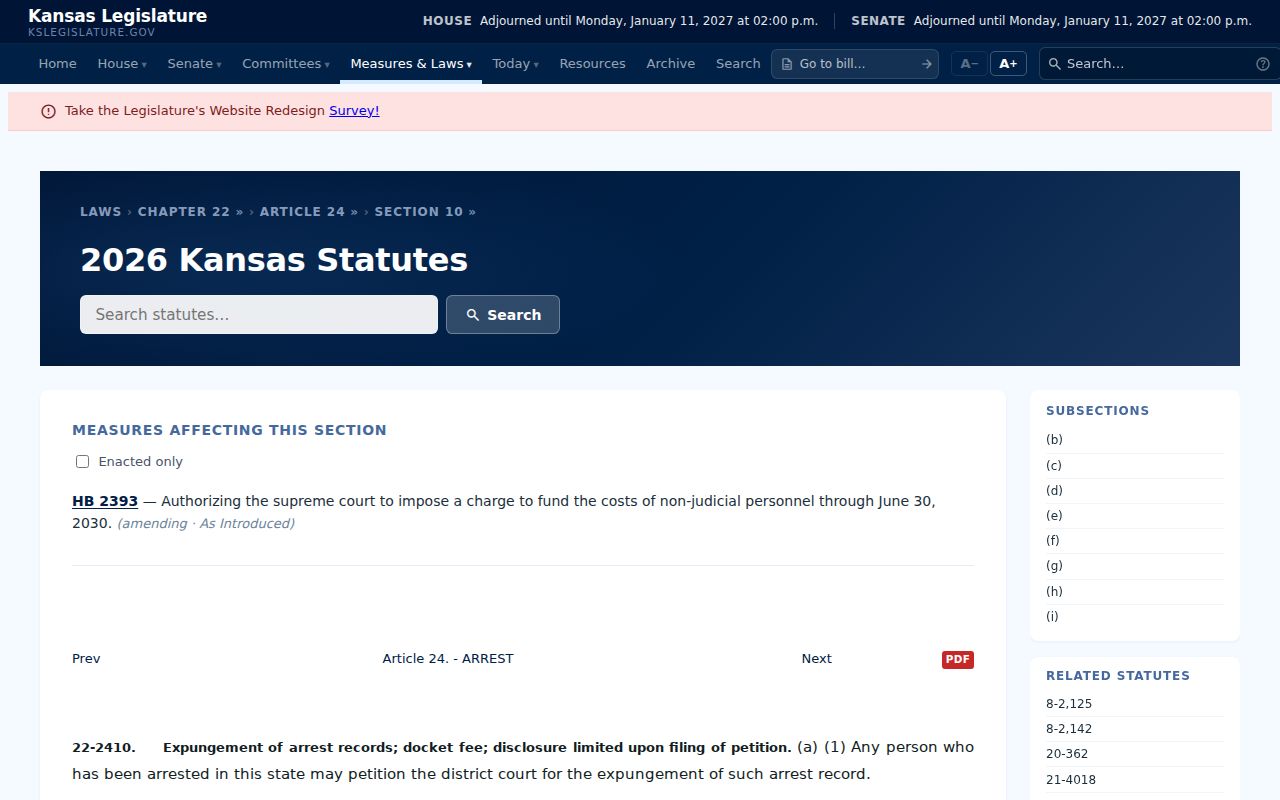 Cloud County traffic court arrest record expungement law