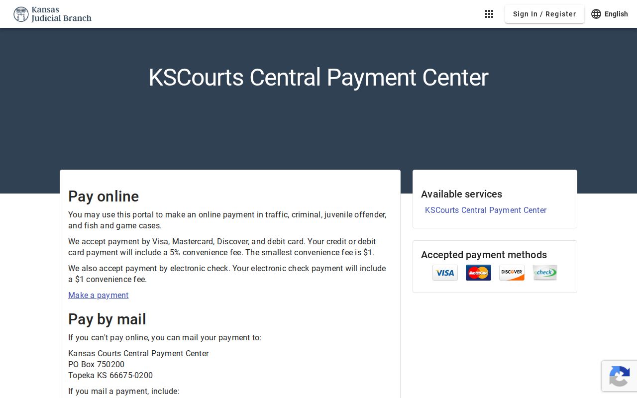 Cloud County court schedule context in the Central Payment Center
