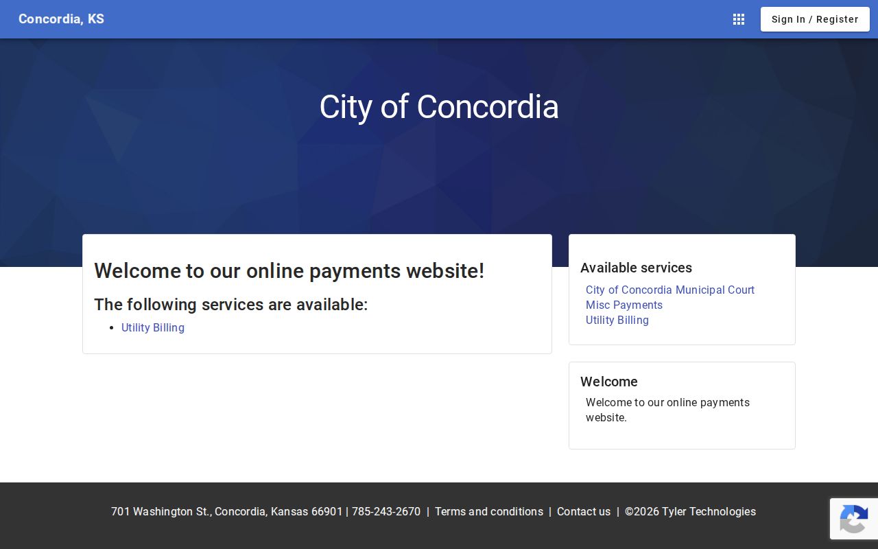 City of Concordia Municipal Online Services page