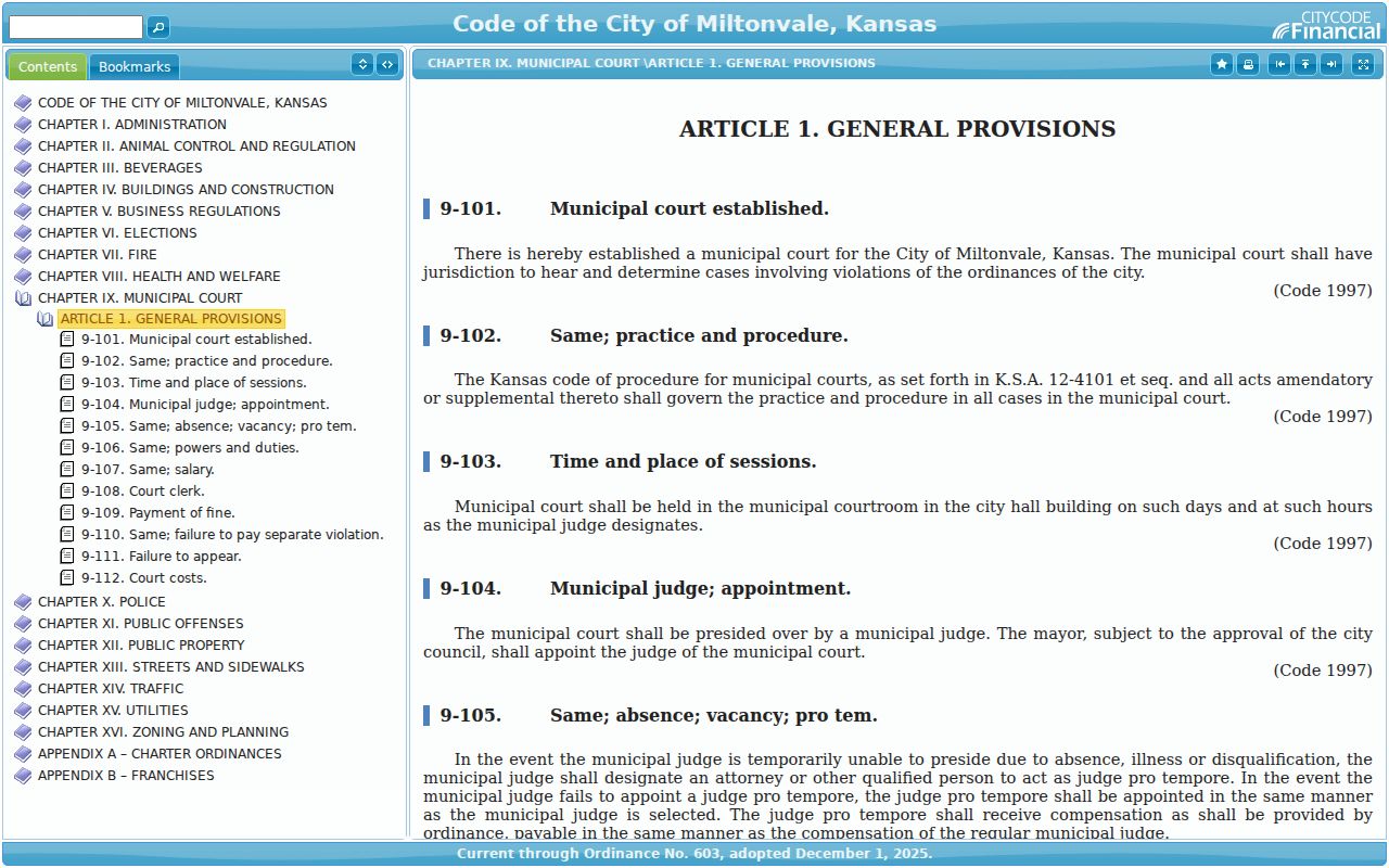 Miltonvale court docket duties and City Hall courtroom code