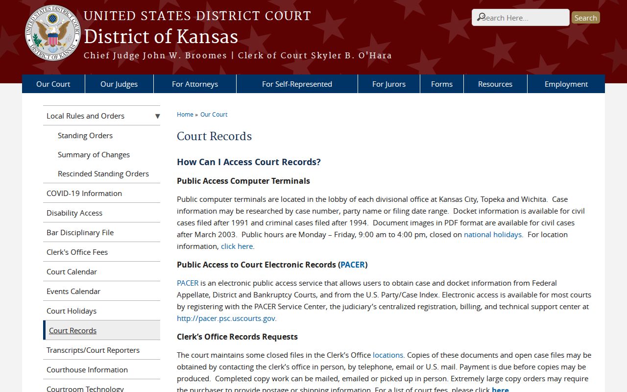 Jamestown court records compared with the federal District of Kansas record route